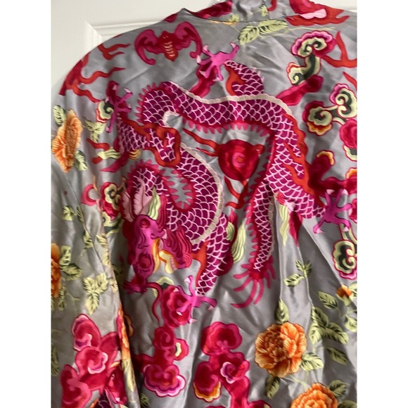 Victoria's Secret Satin Dragon Floral Kimono Robe Women's Gray Pink Boho - Picture 5 of 6